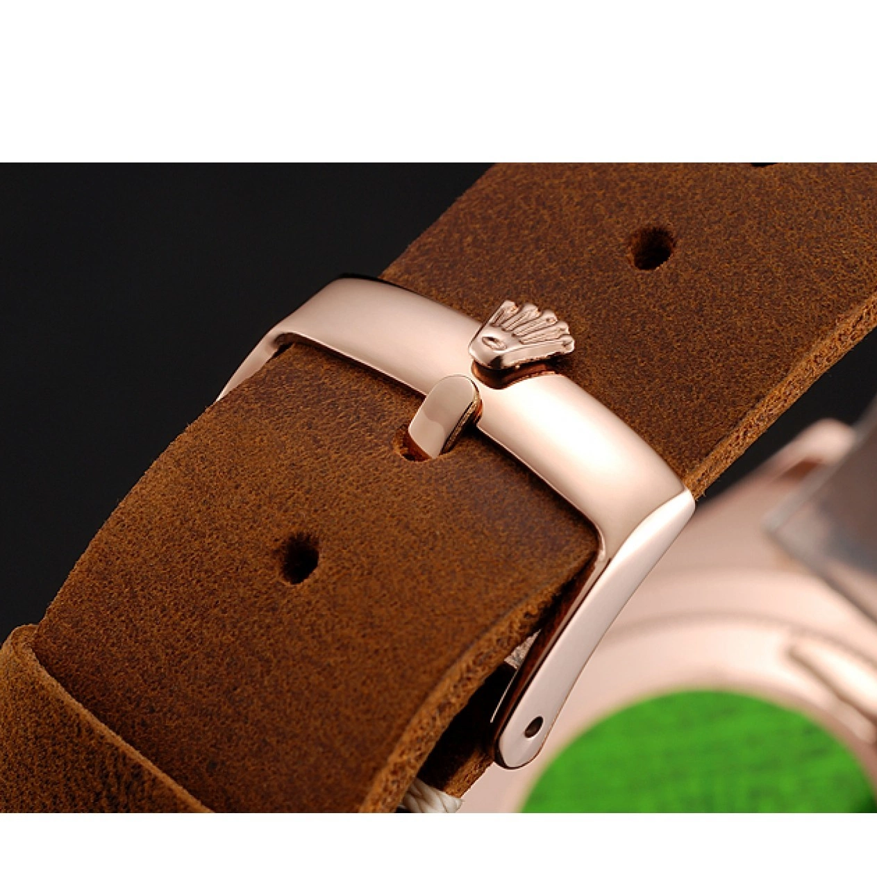 Aaa replica Gold Brown Yacht Bezel Black Dial 1453860 Case Rolex Rose Master Leather Brown Bracelet 0712